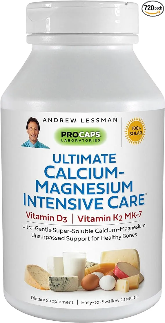 Andrew Lessman Ultimate Calcium-Magnesium Intensive Care with Vitamin D3 & K2 MK7-120 mcg - 720 Capsules – Bone and Skeleton Health Essentials. Gentle, Easy to Swallow, Super Soluble. No Additives