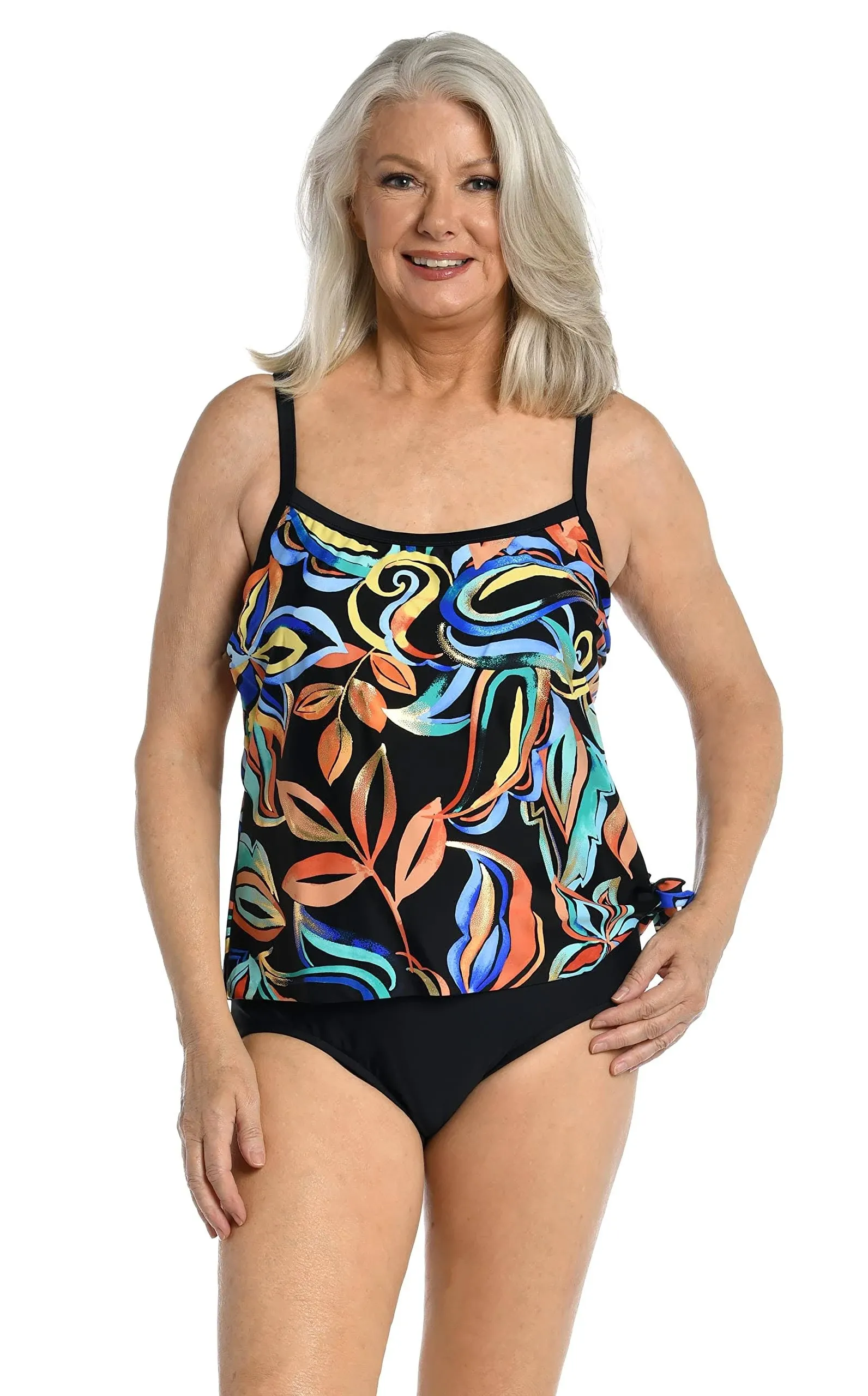 Maxine Of Hollywood Women's Scoop Neck Faux Side Tie One Piece Swimsuit