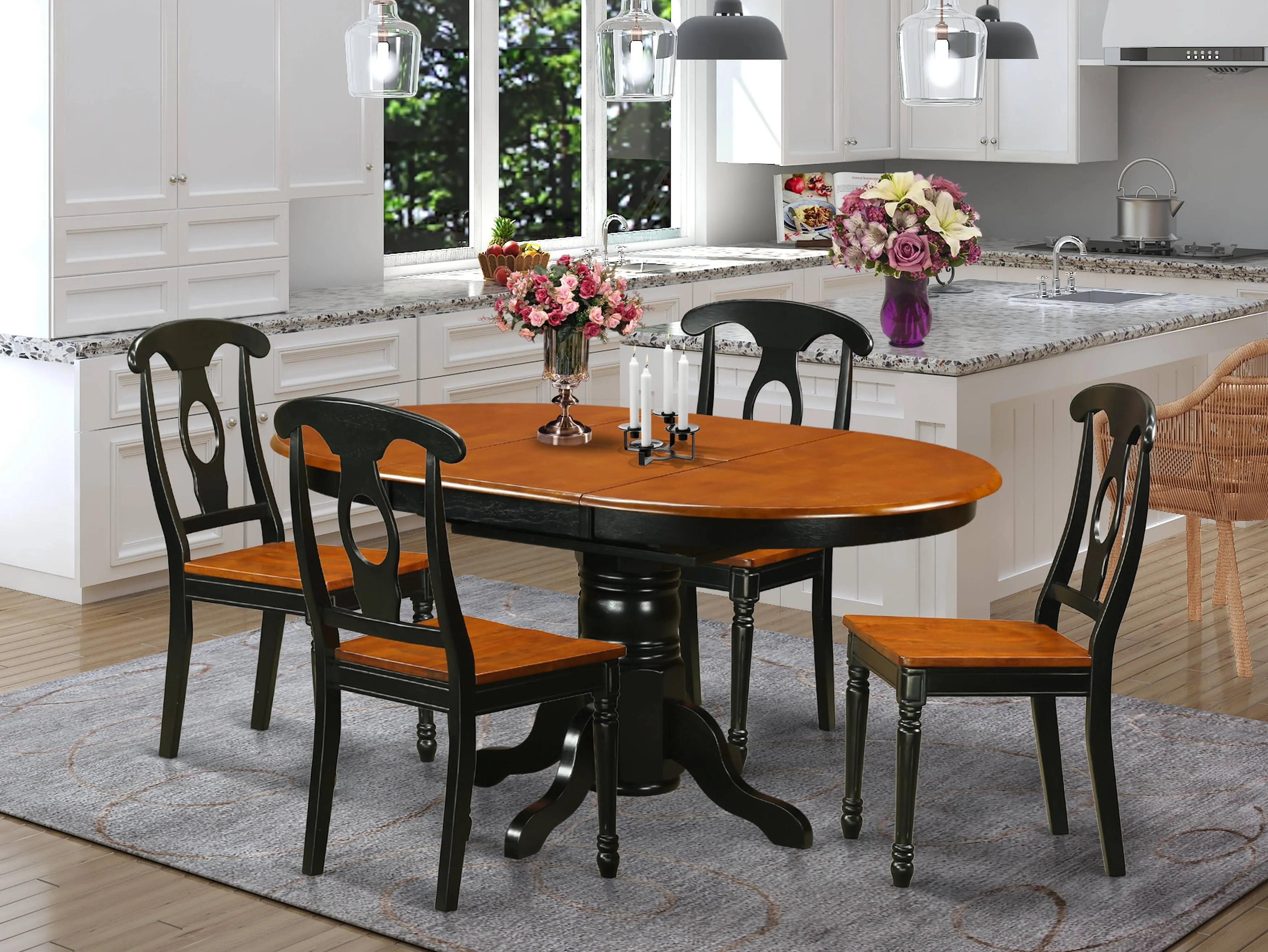 5 Pc Dining Room Set-Oval Dining Table In Conjuction With 4 Dining Chairs. By East West Furniture