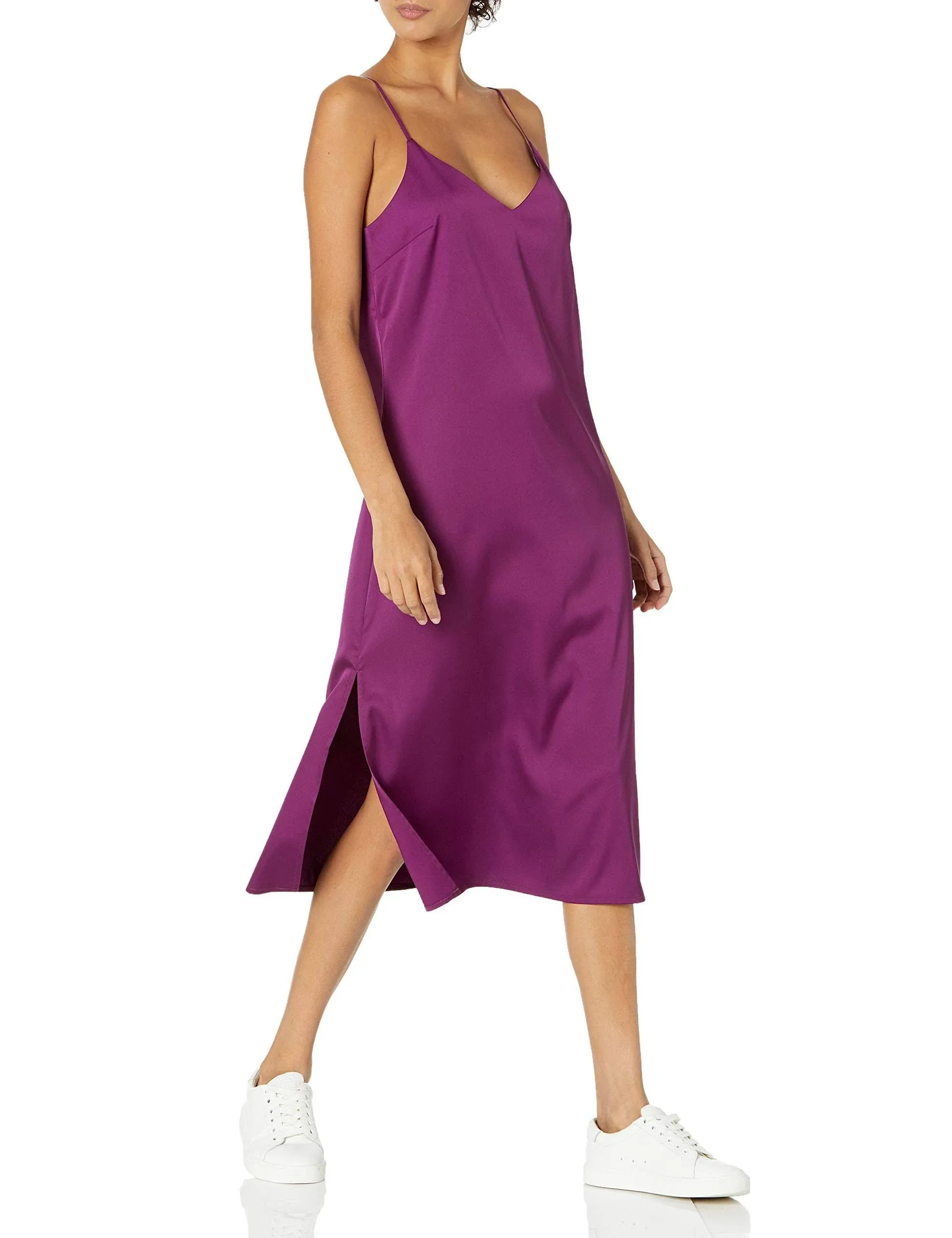 New The Drop purple silky slip dress with slits at sides