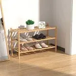 2-Tier Natural Bamboo Shoe Rack - Stackable Storage Shelf with Multi-Function Co