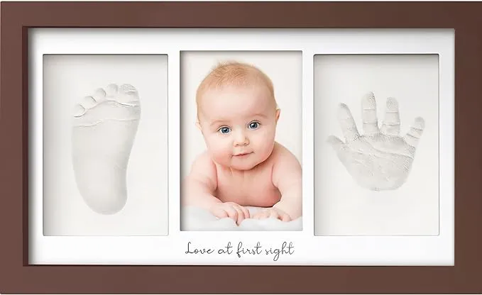 Baby Hand and Footprint Kit - Baby Footprint Kit, Baby Handprint Kit, Personalized Baby Keepsake Frame, Baby Imprint Kits, Newborn Picture Frame, Baby Gifts for Girls, Boys (Cedar)