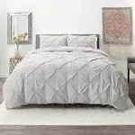 Light Gray Lavender King Pinch Pleat Duvet Cover Set 3Pc Luxurious Pintuck Style