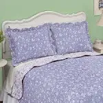 Collections Etc Floral Scroll Two-Tone with Scalloped Edges Reversible Pillow Sham, Lavender, Sham