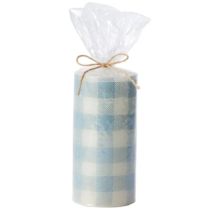 Unscented Plaid Pillar Candles