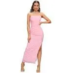 Strapless Bodycon Ruched Open Back Tube Maxi Corset Dress Pink M