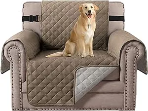 H.VERSAILTEX Water Repellent Chair Slipcover Reversible Stain and Dog Tear Resistant Slipcover Durable Furniture Protector with Elastic Strap Washable Chair Cover for Pet(Armchair, Taupe Brown/Beige)