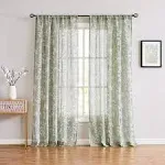 FMFUNCTEX Flax Blend Sheer Curtains for Living Room Vintage White Floral Printing Drapes On Flax Blend Sheers for Bedroo