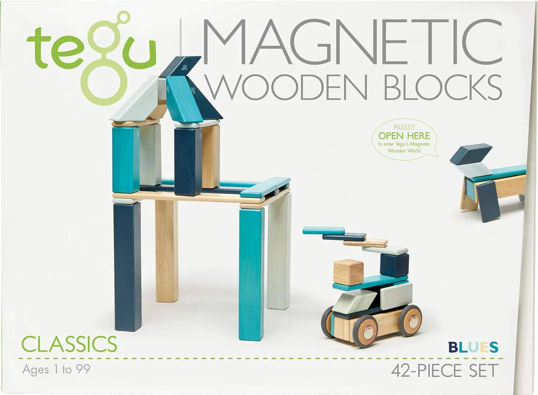 42 Piece Tegu Magnetic Wooden Block Set, Blues, 1-99 Years Old