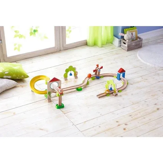 HABA Kullerbu Windmill Playset - 25 Piece Train Track for Balls Starter Set with Special Effects