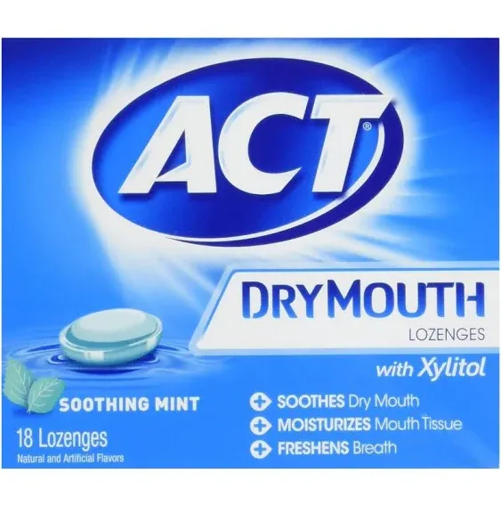 ACT Dry Mouth Lozenges with Xylitol, Soothing Mint, 18 Lozenges