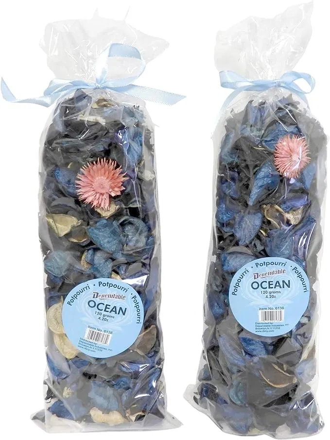 Dependable Fresh Scent Potpourri Bowl and Vase Filler 2 Large Bags 120 Grams Each Ocean Scent, Blue