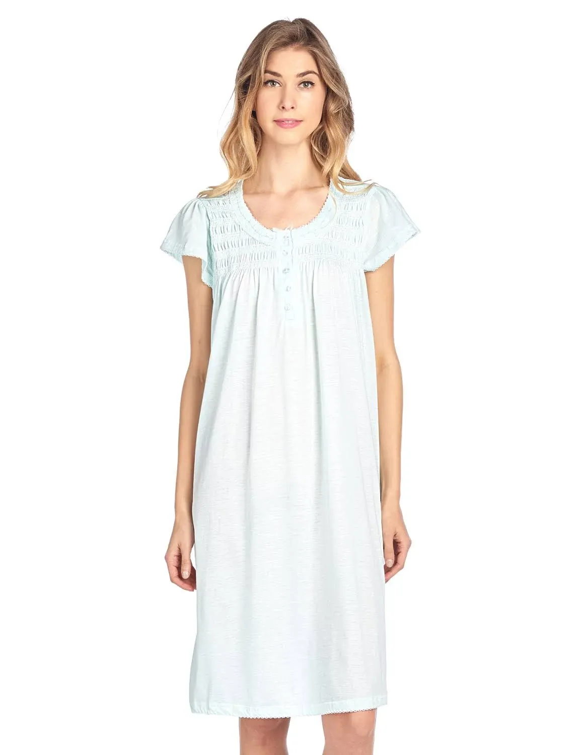 Casual Nights Women's Short Sleeve Smocked and Lace Nightgown - Green - 3X-Large ...