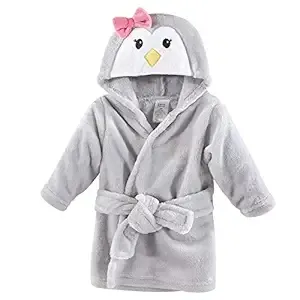 Luvable Friends Baby Girl Plush Bathrobe, Girl Penguin, 0-9 Months