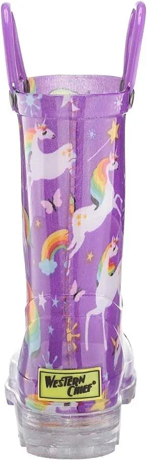 Girls' Western Chief Rainbow Unicorn Lighted Rain Boots 5 Purple