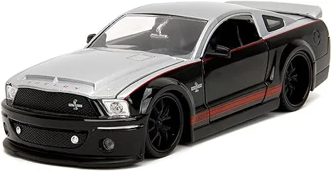 2008 Ford Shelby Mustang GT-500KR Silver and Black with Red Stripes "Bigtime Muscle" Series 1/24 Diecast Model Car by Jada