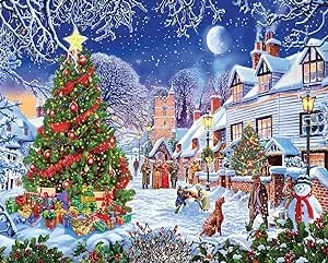 White Mountain Village Christmas Tree Christmas Puzzles 1000 Pieces Jigsaw Puzzle for Winter