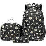 ETAISHOW Daisy-Print Backpack Set for Girls Kids Bookbag for Elementary School 3pcs School Bag with Lunch Bag