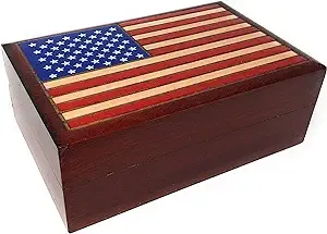 American Flag Stars and Stripes Hand Crafted Real Wood Keepsake Box