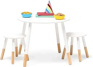 Scandi Round Table and Chair Set For Preschool - White/Natural