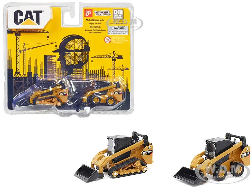 Set of 2 Pieces CAT Caterpillar 272D2 Skid Steer Loader and CAT Caterpillar 297D2 Multi Terrain Track Loader with Accessories 1/64 Diecast Models by Diecast Masters 85609