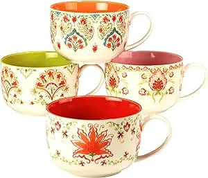 Certified International Francesca 28 oz. Jumbo Cups, Set of 4 Assorted Designs