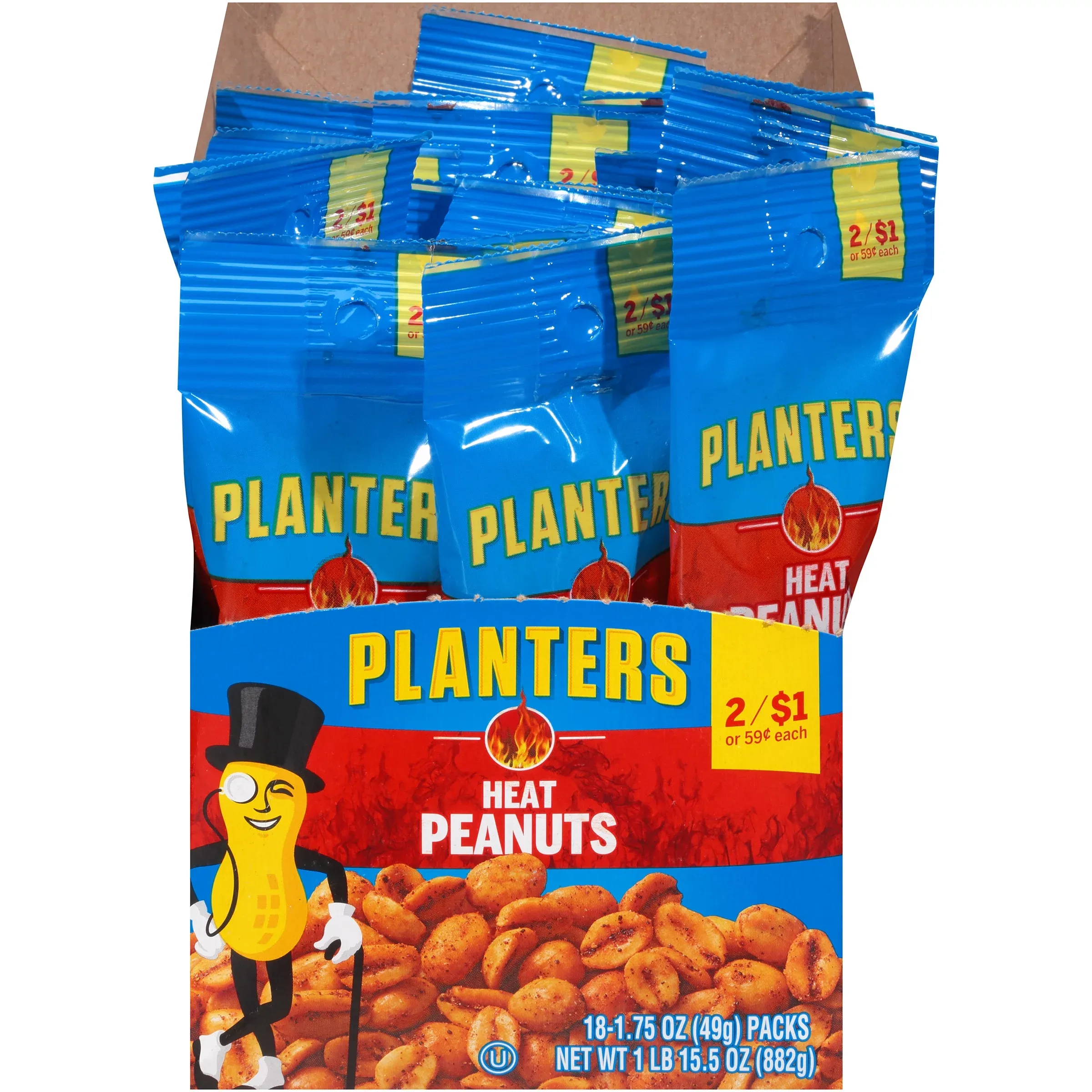 Planters Peanuts, Heat - 18 pack, 1.75 oz packs