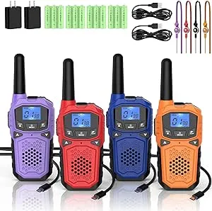 Walkie Talkies for Adults- WokTok Long Range 2 Way Radio for Camping Hiking Hand Held Hiking Accessories Camping Gear Xmas Birthday Gift for Kids,SOS Siren,NOAA Weather Alert,4 Radios