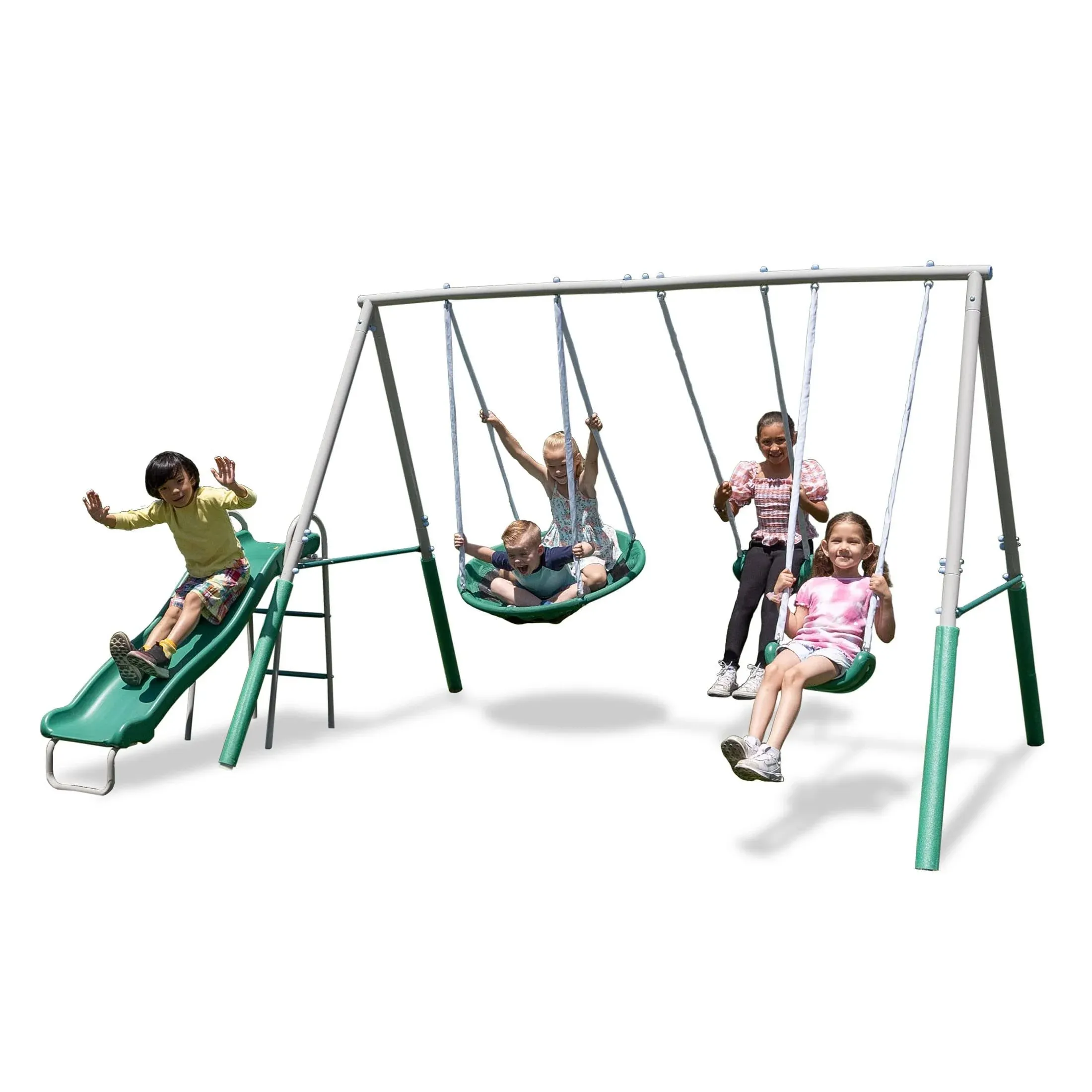 The Swing Company Northridge Metal Swing Set with Saucer Swing and 5' Slide