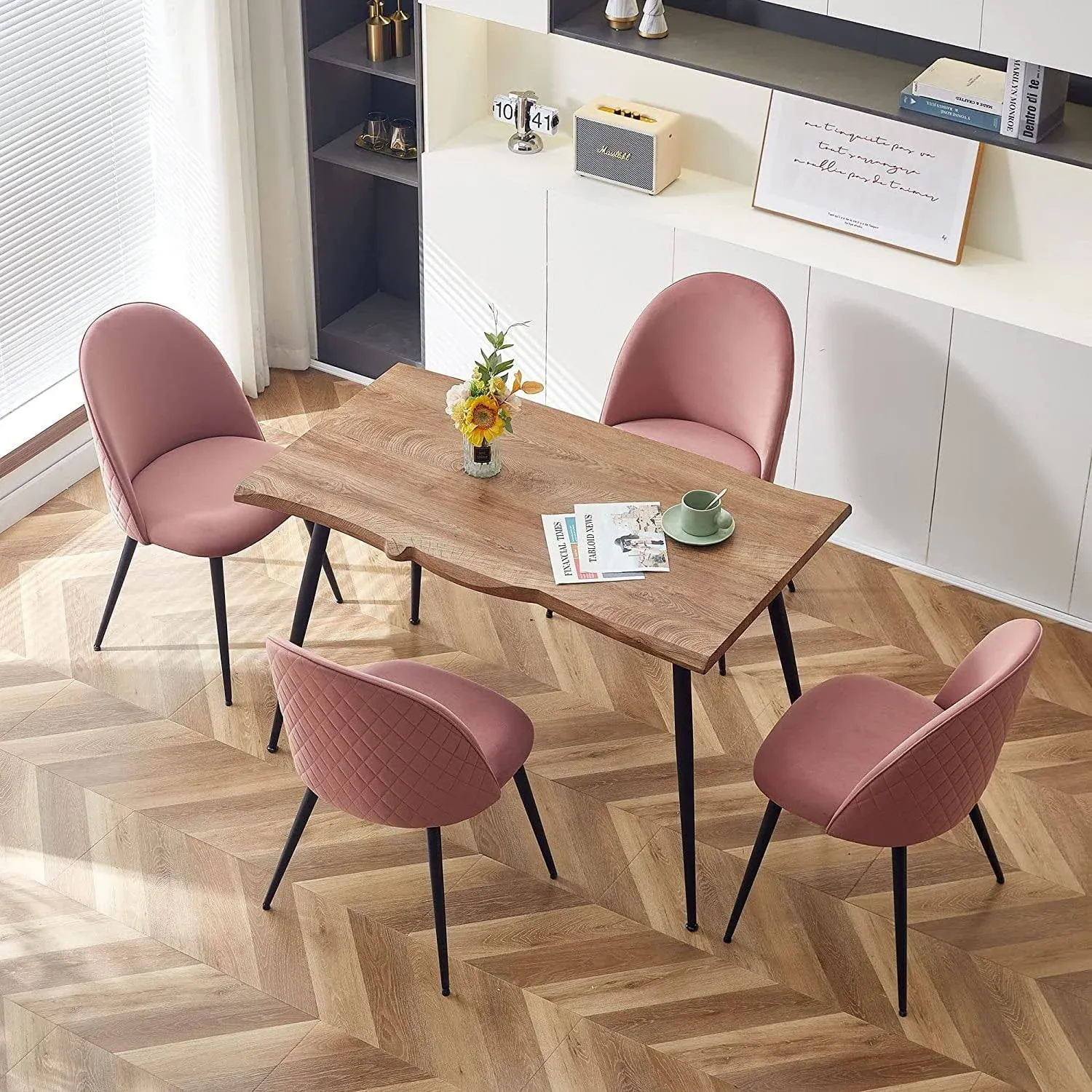 Howtai Modern Kitchen Dining Table with 4 Velvet Upholstered Chairs