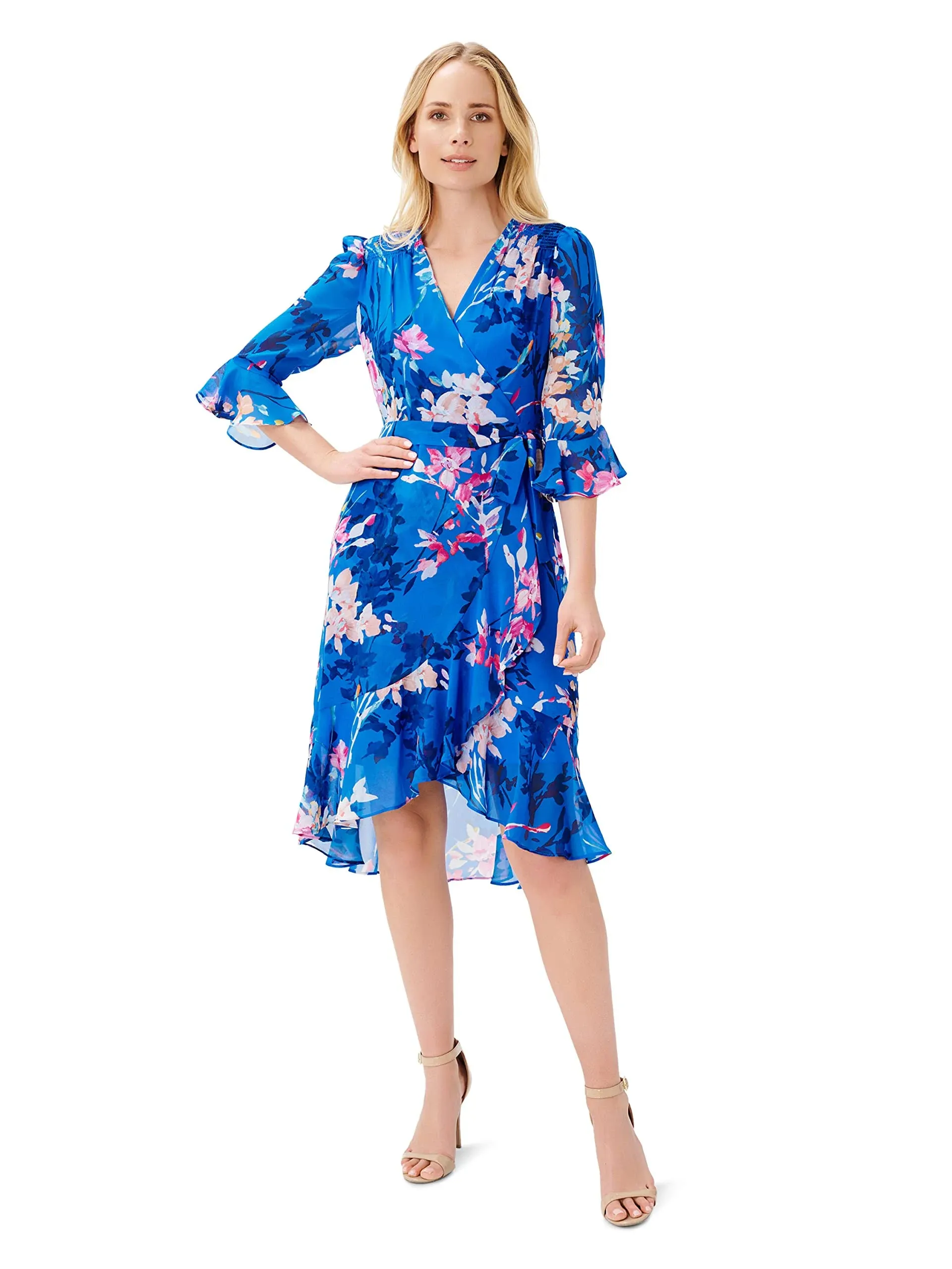 Womens Adrianna Papell Floral Print Surplice Neckline Wrap Dress