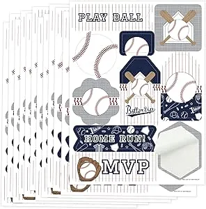 Batter Up Baseball Party Favor Sticker 12 Sheets 120 Stickers