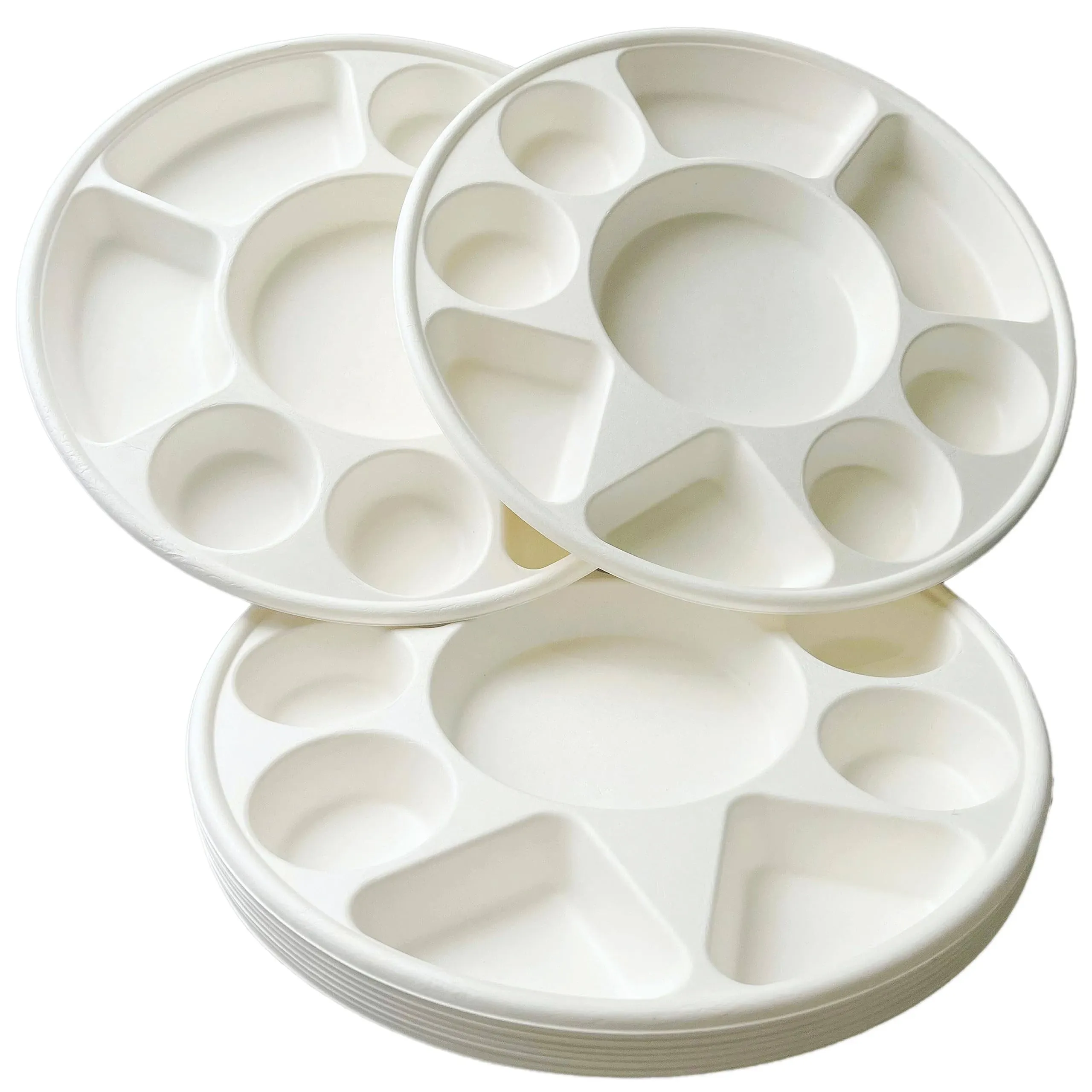 Rani 9 Compartment Round Biodegradable Divided Plates, Pack of 100 ~ Party, Thali, Buffet | Disposable & Eco-Friendly | Heavy-Duty Sturdy Paper