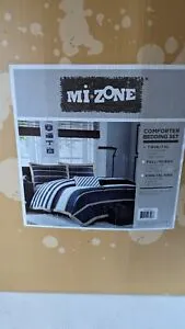 Mi Zone Ashton Casual Comforter Set, Vibrant Colorblock Design, Modern Bedding Geometric Stripes All Season Cover, Matching Shams, Decorative Pillow, Twin/Twin XL, Khaki/Navy, 3 Piece