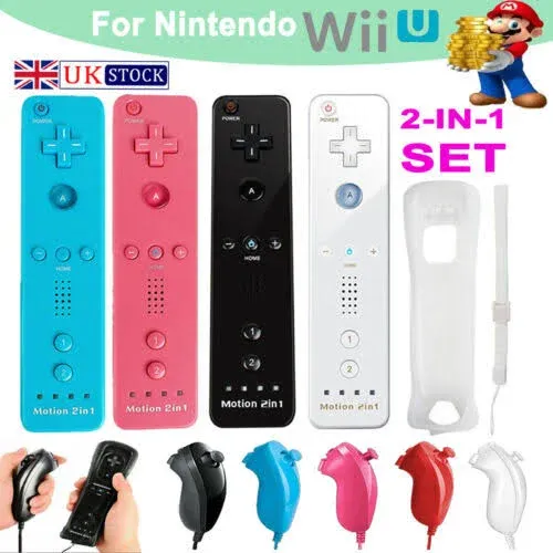 ECRAB Wii Remote with Motion Plus, 2 Pack, Wii Controller Compatible with Wii and Wii U Console Wii Remote Controller with Shock Function (Black+Dark Blue)