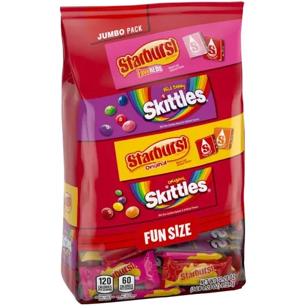 Skittles & Starburst Fun Size Chewy Candy Variety Bag - 32.28 oz Jumbo Pack