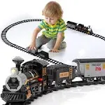 Lucky Doug Electric Christmas Train Set for Kids, Battery-Powered Train Toys with Sounds Include 4 Cars and 10 Tracks, Classic Toy Train Set for 3 4