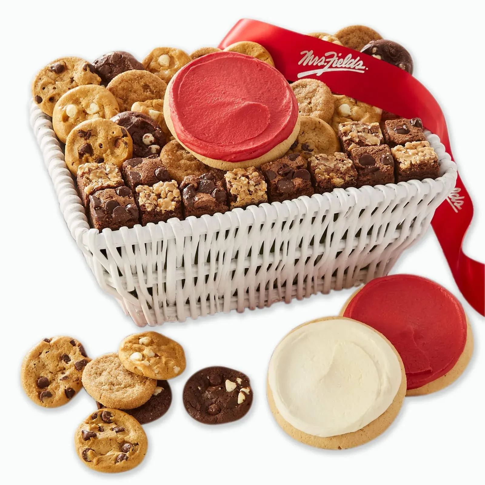 Mrs. Fields - Sweet Sampler Cookie and Brownie Basket, Assorted with 24 Nibblers Bite-Sized Cookies, 18 Brownie Bites, and 3 Frosted Cookies (45 count)