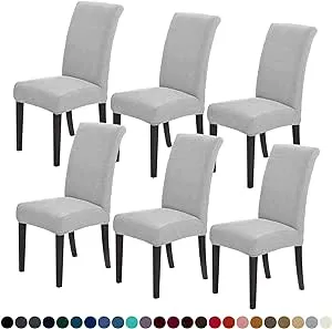 Joccun Chair Covers for Dining Room Set of 6,Dining Chair Slipcovers Stretch Dining Room Chair Covers Seat Protector,Washable Parsons Chair Cover for Home,Hotel,Banquet(Silver,6 Pack)