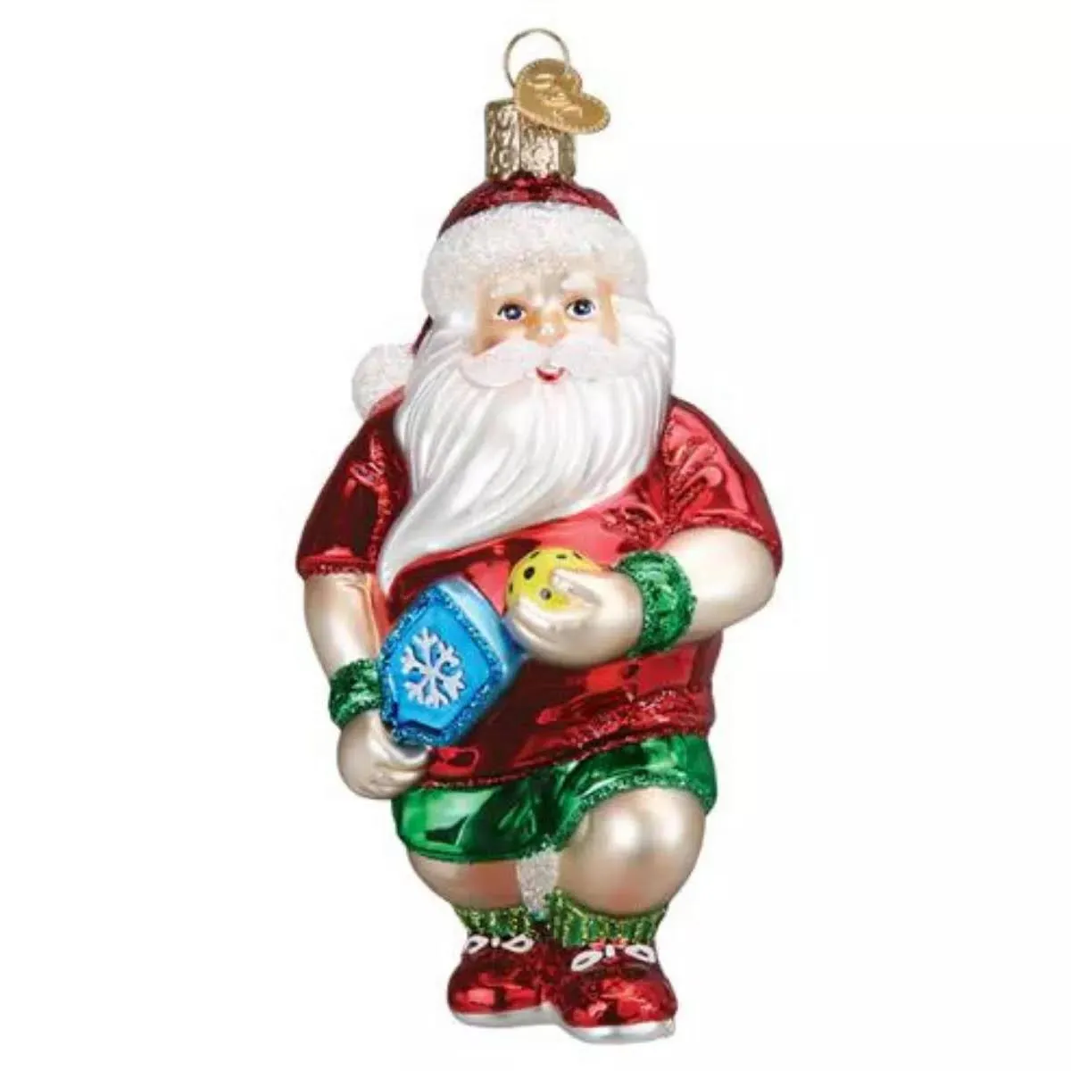 Old World Christmas Pickleball Santa Glass Ornament