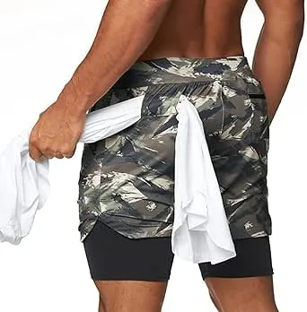 BOOMLEMON Men&#039;s 2-in-1 Running Workout Shorts Gym Training Athletic Short Pants 