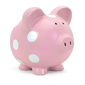 Child to Cherish Large Pig White with Polka Dot Toy Bank, Grey