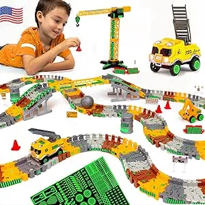 JITTERYGIT Construction Race Track Site Toy - Including Sandbox Vehicles, Trucks, Excavator, Bulldozer, Dump Truck, Crane - Birthday Gift for Kids, Boys, Girls, Toddlers for Ages 3 4 5 6 7 8 Year Old