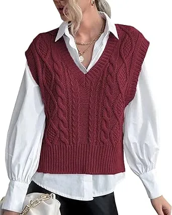 Sweater Vest for Women V Neck Sleeveless Knit Solid Casual Ribbed Preppy Pullover Tops