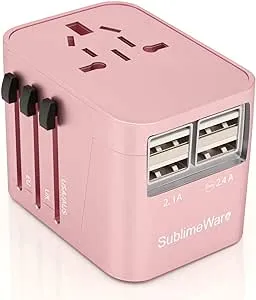 Universal Travel Adapter International All in One Plug (Rose Gold)- w/4 USB Ports Work - 150+ Countries - 220 Volt Adapter - Travel Adapter Type C A G