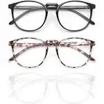 IBOANN 3 Pack Blue Light Blocking Glasses Women/Men, Round Fashion Retro Frame, Vintage Fake Eyeglasses with Clear Lens