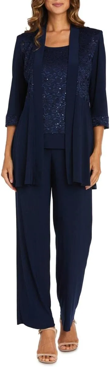 R M Richards 2-Piece Lace Pant Set, Womens, 10, Navy