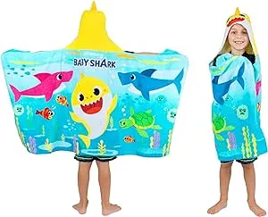 Franco Baby Shark Bath/Pool/Beach Soft Cotton Terry Hooded Towel Wrap, 24 in x 50 in, Kids