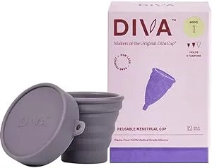 DIVA Cup & Shaker - Medical Grade Silicone Cup for Period Care - Reusable Menstrual Cup with Shaker for On-The-Go Cleansing - Wear Up to 12 Hours - Model 1 (for Medium to Heavy Flow)