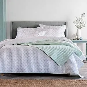 Martha Stewart Naomi Block Print 3-Piece Quilt Set - Mint